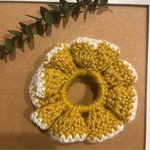 Handmade Yellow and White Crochet Hair Scrunchie